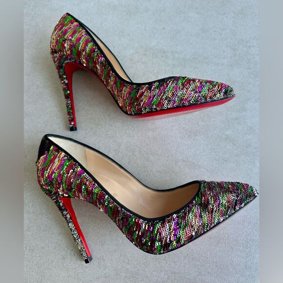 Christian Louboutin Pigalle Follies Pumps Silver and Multicolor Sequin 100 39.5 - Picture 9 of 11
